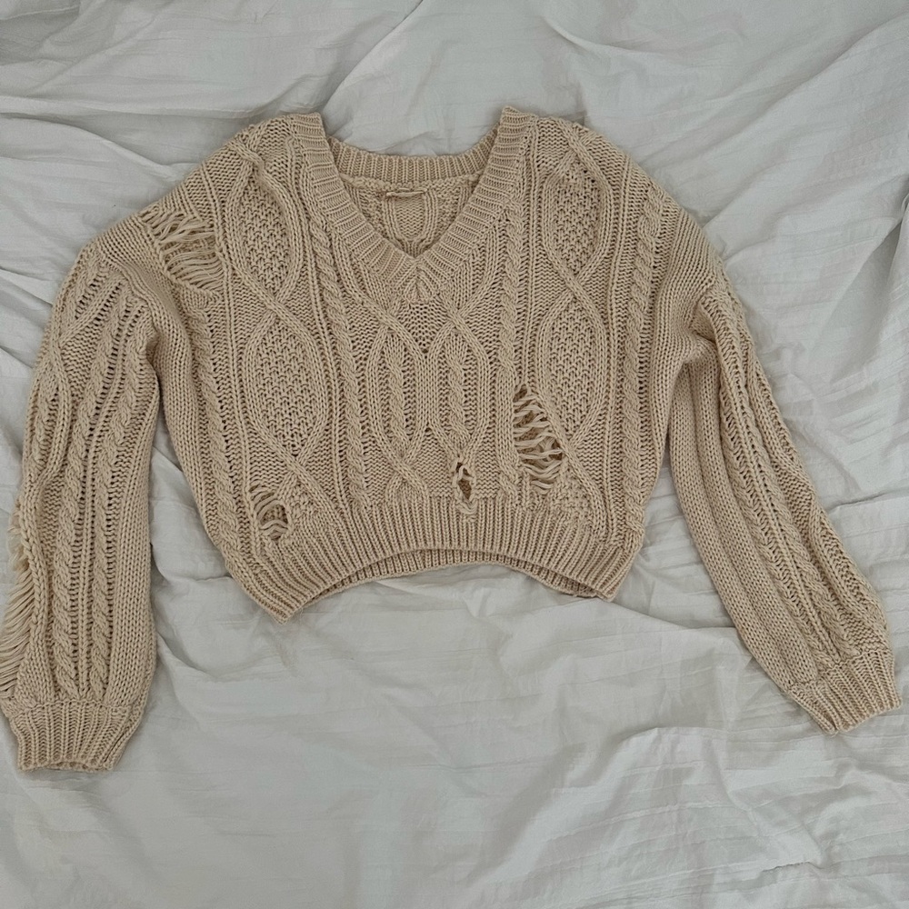 Beige boutique sweater size small, distressed, worn twice